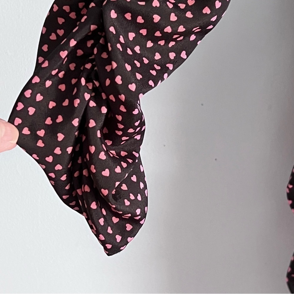 ZARA Ruched Pink Hearts All Over Print Long Sleeve Mini Dress Valentine - Picture 6 of 15